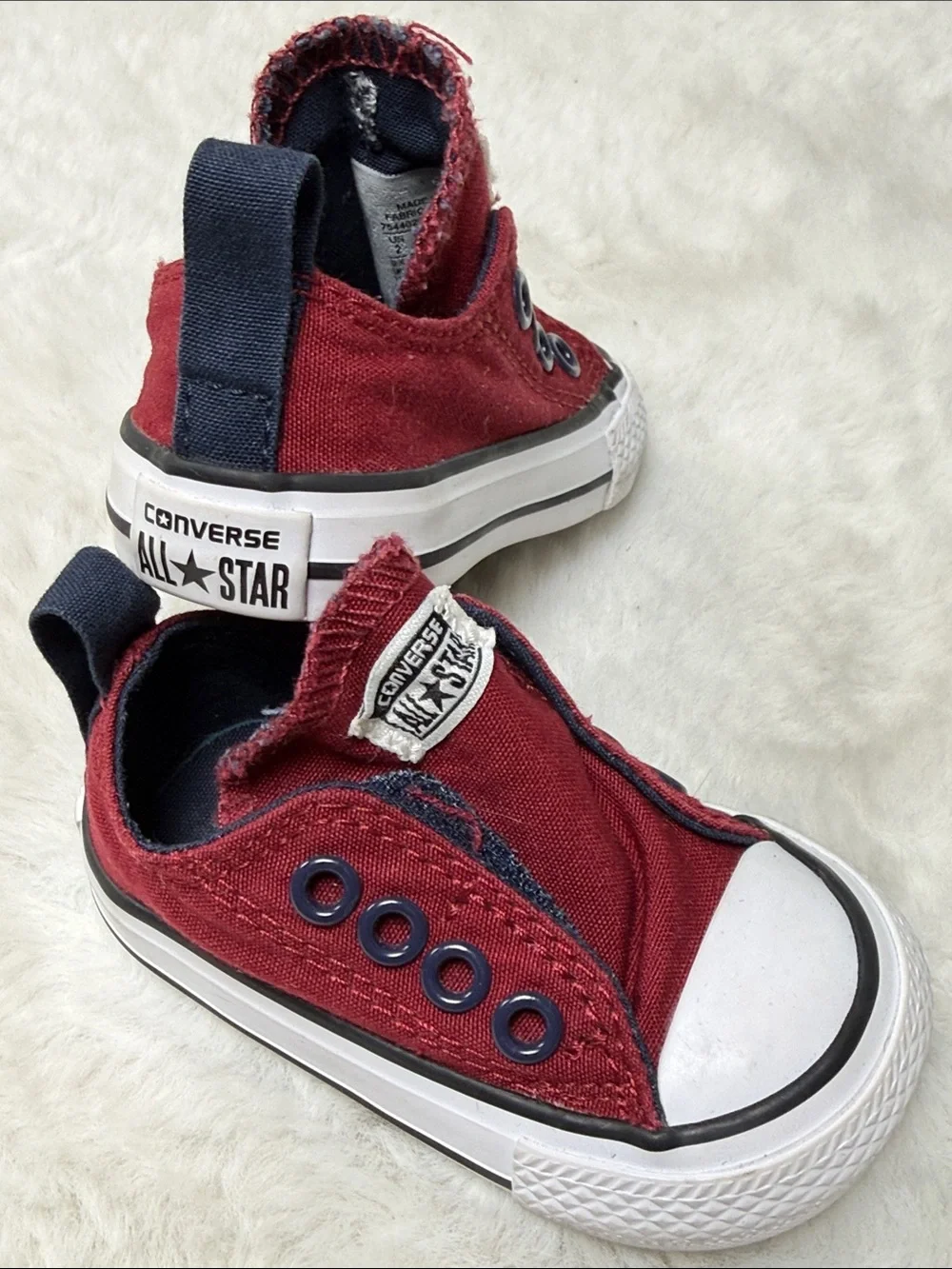 Converse Chuck Taylor All Star Easy On Infant Sz 2 Red Slip On Hook Loop Sneaker
